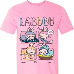 T-shirt Labubu-personages, cadeau voor kindershirt, grappig grafisch shirt, verjaardagsfeestje tekenfilmliefhebber uniseks kinder T-shirt