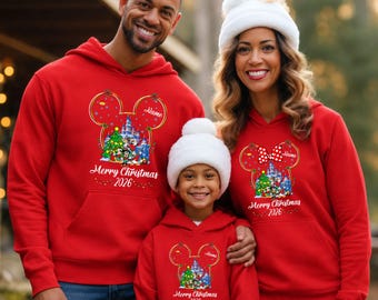 Personalised Disneyland Family Christmas 2026 Hoodie, Mickey Minnie Custom Disney Xmas Family Hoodie, Group Family Holiday Unisex Hood Top