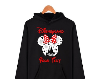 Personalised Family Disneyland Hoodie, Group Family Holiday Vacation, Custom Name Text Mickey Minnie Hoodie, Adult Unisex Kids Hood Top