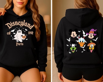 Vintage Disney Halloween Hoodie, Mickey Not So Scary Halloween Party Hoodie, Halloween Family Matching Front and Back Disney Halloween Hood