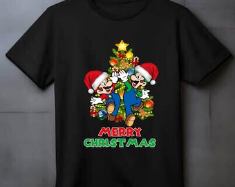 Merry Christmas Mario and Luigi T-shirt, Gaming Luigi Mario Xmas Shirt, Retro Game Kids Gift Top, Disney Xmas Mario Unisex Tee Top