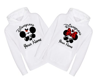 Personalised Family Disneyland Hoodie, Group Family Holiday Vacation, Custom Name Text Mickey Minnie Hoodie, Adult Unisex Kids Hood Top
