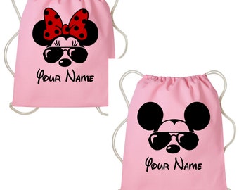 Personalized Disneyland Mickey Minnie Drawstring Bag, Custom Name Text Boys Girls Kids Adults Treat Bags, Drawstring Gift Bag