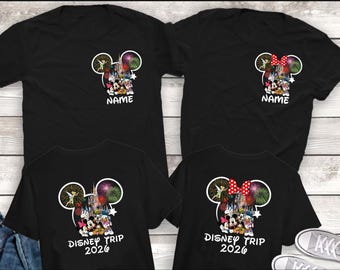 Personalised Disney Trip 2026 Family T-Shirt, Group Family Holiday Vacation, Custom Name shirt Front and Back, Unisex Kids Tee Top