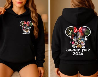 Personalised Disney Trip 2026 Family Hoodie, Group Family Holiday Vacation, Custom Name Hoodie Front and Back, Unisex Kids Hood Top