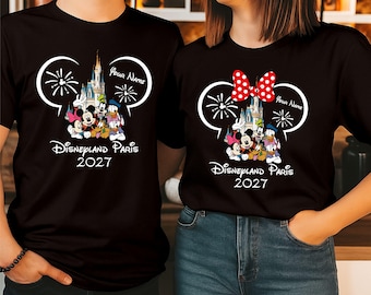 Personalised Disneyland Paris 2027 Family T-Shirt, Group Family Holiday Vacation, Mickey And Friends Custom Name shirt, Unisex Kids Tee Top