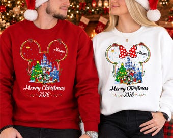 Personalised Disney Christmas Jumper 2026, Mickey Minnie Xmas Jumper, Group Xmas Family Holiday Vacation, Custom Xmas Matching Jumper Top