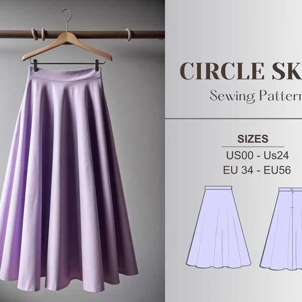 Circle Skirt Sewing Pattern, Instructions, Modest, Beginner, Milkmaid Long Maxi Skirt, Cottagecore, Plus Size, Digital, Pdf, Satin, xxxs 6XL