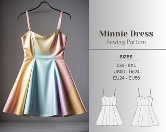 Mini Bustier Dress Digital Sewing Pattern PDF Instruction, v neck bodice, Corset, strap dress, Cottagecore, summer dress, Fairycore,