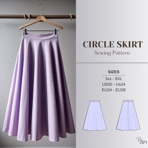 Patrón de costura para falda circular, instrucciones, modesto, para principiantes, falda larga tipo lechera, estilo cottagecore, talla grande, digital, PDF, satén, talla XXXS 6XL