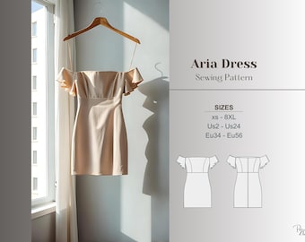 Mini Satin Dress Sewing Pattern Easy Cocktail Dress for Women PDF Gown Pattern Simple Sewing Pattern