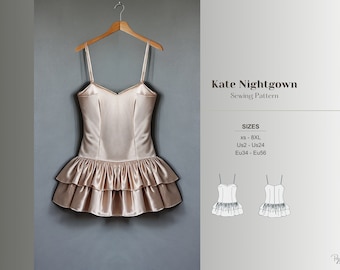 Nightgown Sewing Pattern Strap Dress PDF Micro Mini Dress Skater Pattern Babydoll Dress Digital Revealing Dress Summer Sewing pattern