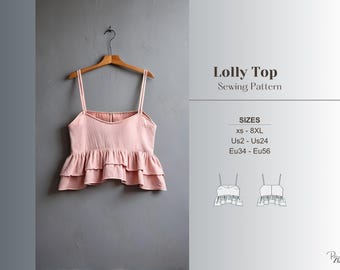 Strap Crop Top Pattern Strap Summer Top Sewing Bustier Pattern Cami Top Sewing Easy Top Pattern Camisole Sewing Spaghetti Strap Pattern