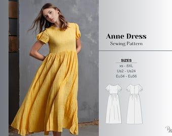 Leinen Kleid Schnittmuster Raffung Kleid Nähen Einfaches Kleid Schnittmuster Anfänger Cottagecore Schnittmuster Milchmädchen Kleid Nähen Maxi Kleid Schnittmuster