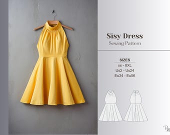 Mini Dress Pattern Halter Neck Dress Sewing Coctail Dress Pattern Gown Sewing Prom Dress Sewing Party Dress Pattern Satin Dress Pattern