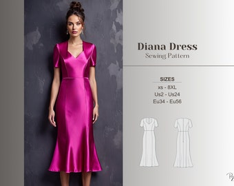 Satin Midi Dress Sewing Pattern Regency Gown Sewing Ballgown Pattern Cottagecore Dress Digital PDF Summer Dress Sewing Prom Dress