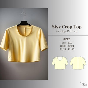 Crop Tshirt Costura Padrão PDF Digital, Iniciante, Crop top, y2k, rib crop, a4 a0 us letter, T-shirt, básico, feminino, plus size, 3xs us0 8xl