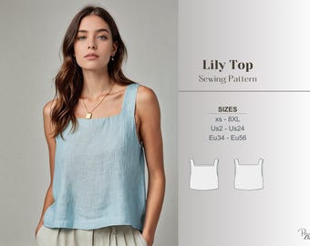 square neck crop top pattern easy tank top sewing pdf womens blouse pattern diy summer top beginner sewing pattern