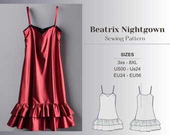 Nightgown Sewing Pattern Strap Dress PDF Loungewear Pattern Mini Summer Dress Sewing Regency Gown Digital Lingerie Plus Size Fantasy Dress,