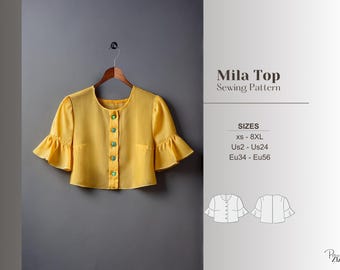 Summer Shirt Sewing Pattern Loose Fit Top PDF Short Sleeve Blouse Pattern Beginner Friendly Silk Shirt Printable Sewing File