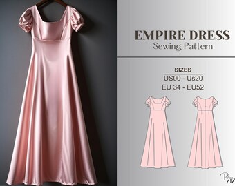 Empire Dress Sewing Pattern PDF, Bridgerton Dress, Fairycore, Prom, Cottagecore Ballgown, Maxi Dress, Plus Size Dress, Digital Sewing