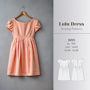 Mini Dress Pattern Summer Dress Sewing Gathered Dress Pattern Puff Sleeve Pattern Linen Dress Sewing Short Sleeve Dress Pattern