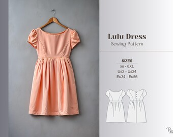 Mini Dress Pattern Summer Dress Sewing Gathered Dress Pattern Puff Sleeve Pattern Linen Dress Sewing Short Sleeve Dress Pattern