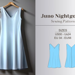 Nightgown Sewing Pattern, V neck mini dress, Revealing dress, Lingerie Dress, Silk Nightgown, Silk Nightdress, Beginner Sewing Pattern Pdf