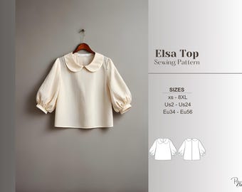 Puff sleeve blouse sewing pattern peter pan collar top pdf beginner friendly romantic fall blouse pattern digital sewing project
