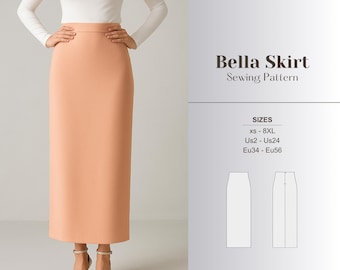 Straight skirt sewing pattern maxi skirt pattern pdf high waist slim fit long skirt easy beginner sewing digital download
