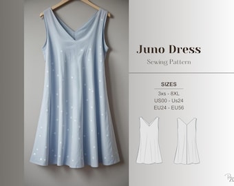 Patrón de costura de minivestido sin mangas, vestido de línea A en