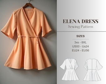 Mini Dress Sewing Pattern Summer Beginner PDF Cottagecore Dress Easy Pattern Kimono Dress Digital Linen Dress Surplice Pattern