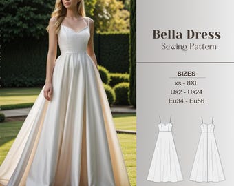 strap ball gown pattern pdf easy formal dress sewing pattern bridal evening gown diy womens maxi dress pattern