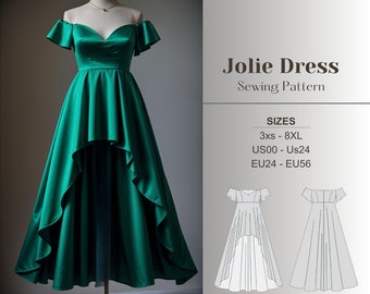High Low Gown Sewing Pattern, Digital Pattern, PDF, ball gown, bridgerton gown, regency, prom, fairy, cottagecore, evening dress, nightgown
