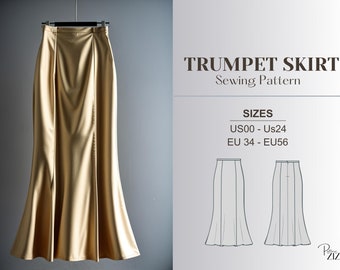 Trumpet Skirt Sewing Pattern, Beginner Sewing Pattern PDF, Plus Size Skirt, Maxi Skirt Pattern, Prom Skirt, Ballgown, Modest Sewing Pattern