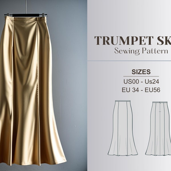 Trumpet Skirt Sewing Pattern, Beginner Sewing Pattern PDF, Plus Size Skirt, Maxi Skirt Pattern, Prom Skirt, Ballgown, Modest Sewing Pattern