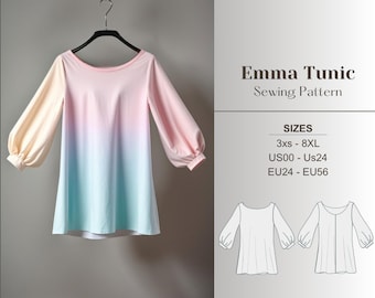 Summer Tunic Sewing Pattern Cottagecore Tunic Dress Pattern Bishop Sleeve Linen Tunic Sewing Pattern Satin Tunic Bishop Sleeve Pattern