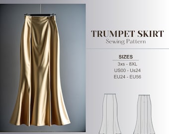 Trumpet Skirt Sewing Pattern, Beginner Sewing Pattern PDF, Plus Size Skirt, Maxi Skirt Pattern, Prom Skirt, Ballgown, Modest Sewing Pattern