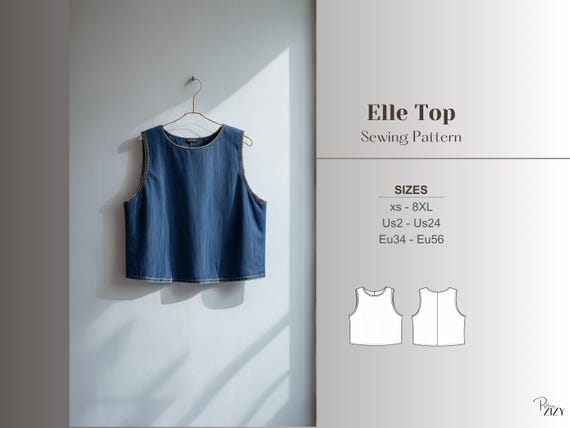 Tank top sewing pattern PDF easy crop top pattern beginner friendly linen casual blouse sewing pattern digital sewing project