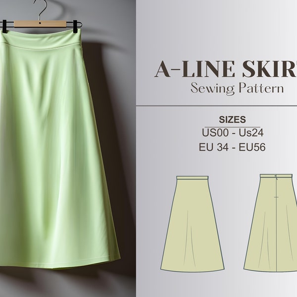 A-line Maxi skirt sewing pattern, Modest skirt sewing pattern, digital sewing pattern, Plus size pattern, PDF sewing pattern, xxxs 5XL 6XL