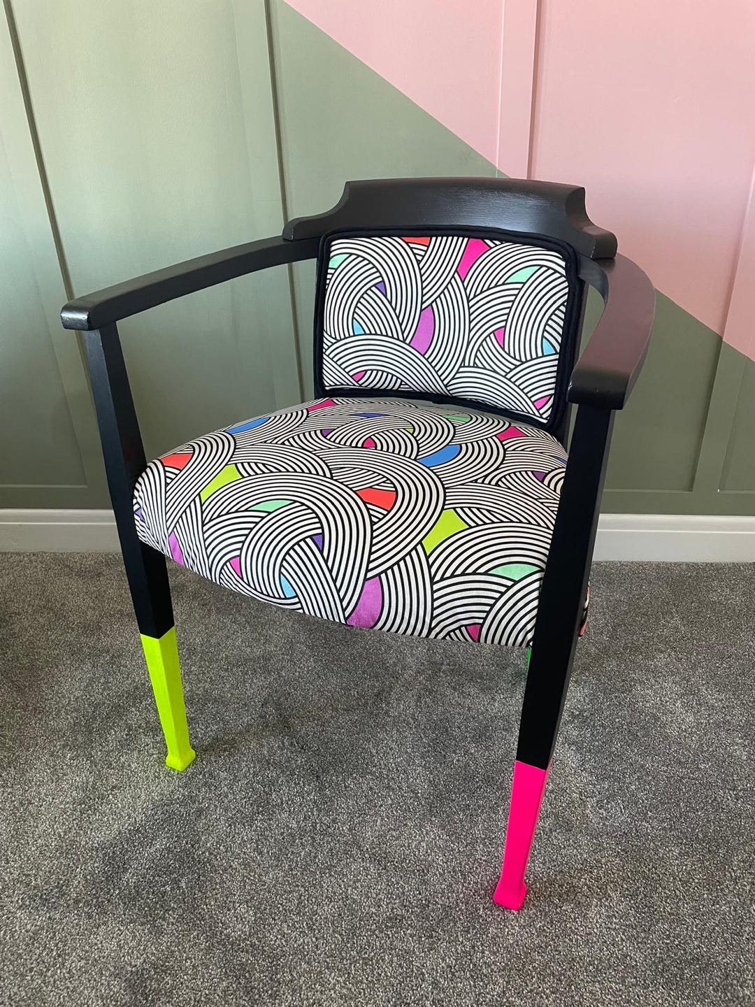 Bespoke Modern Geometric Graphic Pattern Velvet Arm Chair Upholstered ...