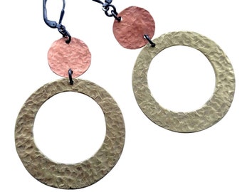 Cleo, sterling silver, brass, copper earrings