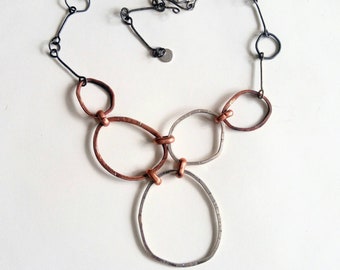 Hoops VII, Copper and Sterling Silver Necklace