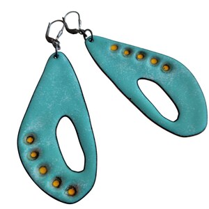 Wings, double-sided sterling silver, and enameled copper earrings