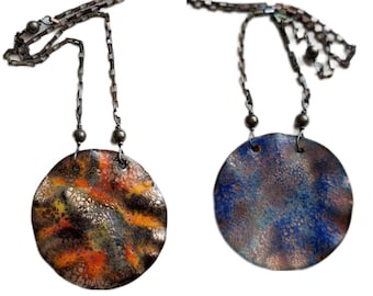 Liana, double-sided sterling and enameled copper necklace