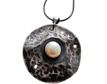 Unearthed IV, Sterling Silver, Cultured Freshwater Pearl Pendant