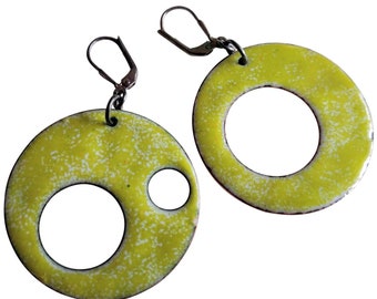 Green, double-sided sterling silver and enamel earrings