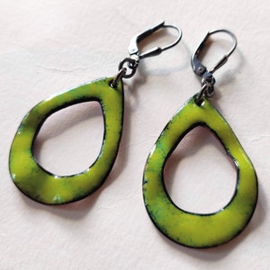 Green with envy, double-sided sterling and enameled copper earrings image 2