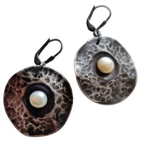 Unearthed VII, Sterling Silver and Pearl Earrings image 1