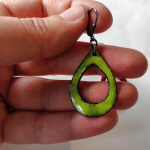 Green with envy, double-sided sterling and enameled copper earrings image 6